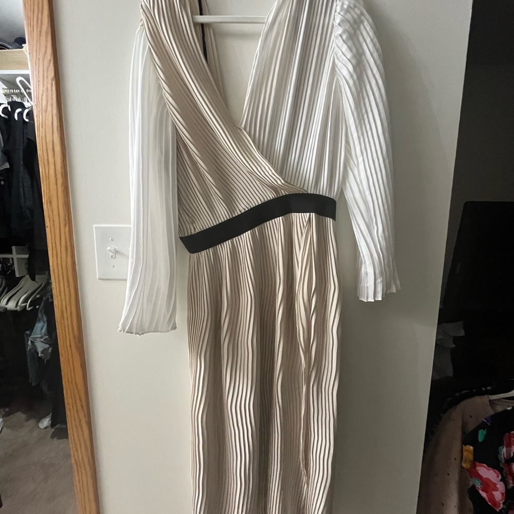 White Sheath Dress with Bell Sleeves